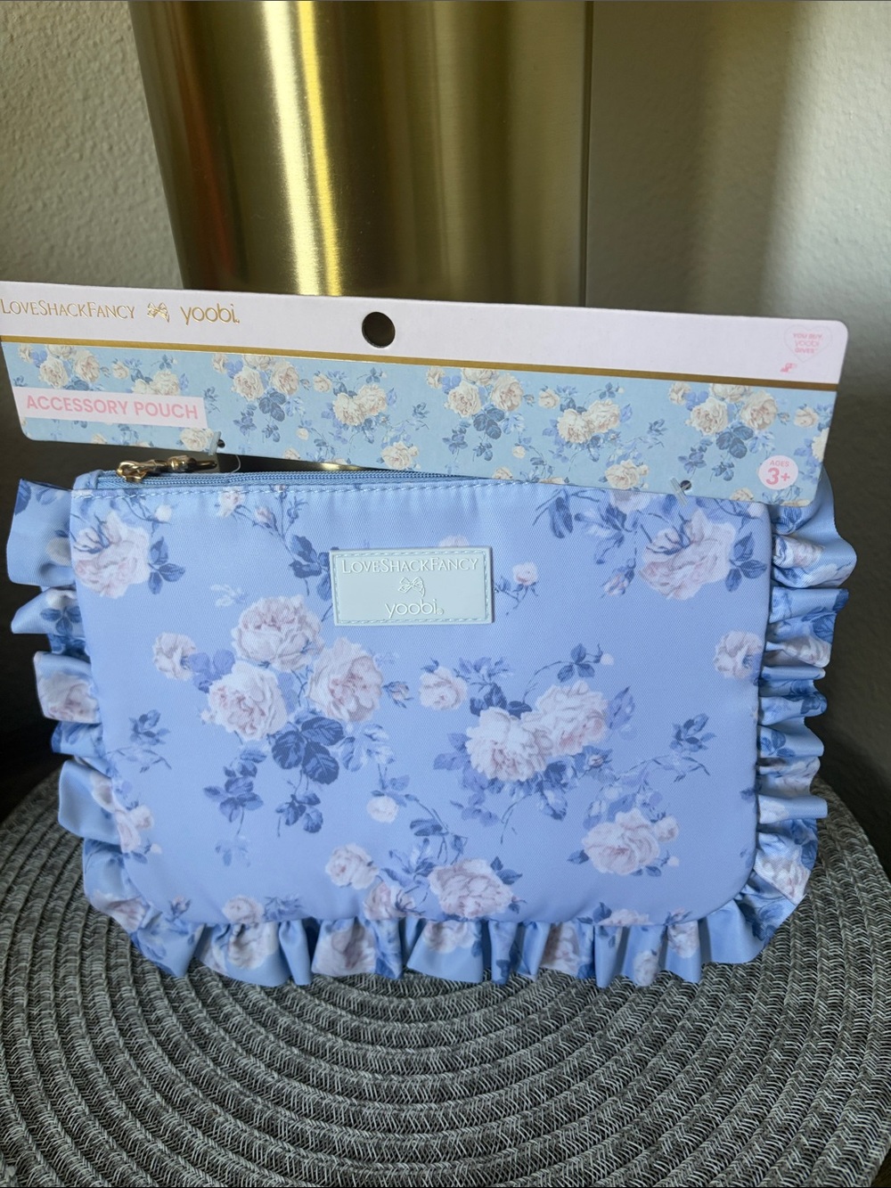 NWT Love Shack Fancy X Yoobi Everblooming Rosettes Flat Zip Ruffle Pencil Case